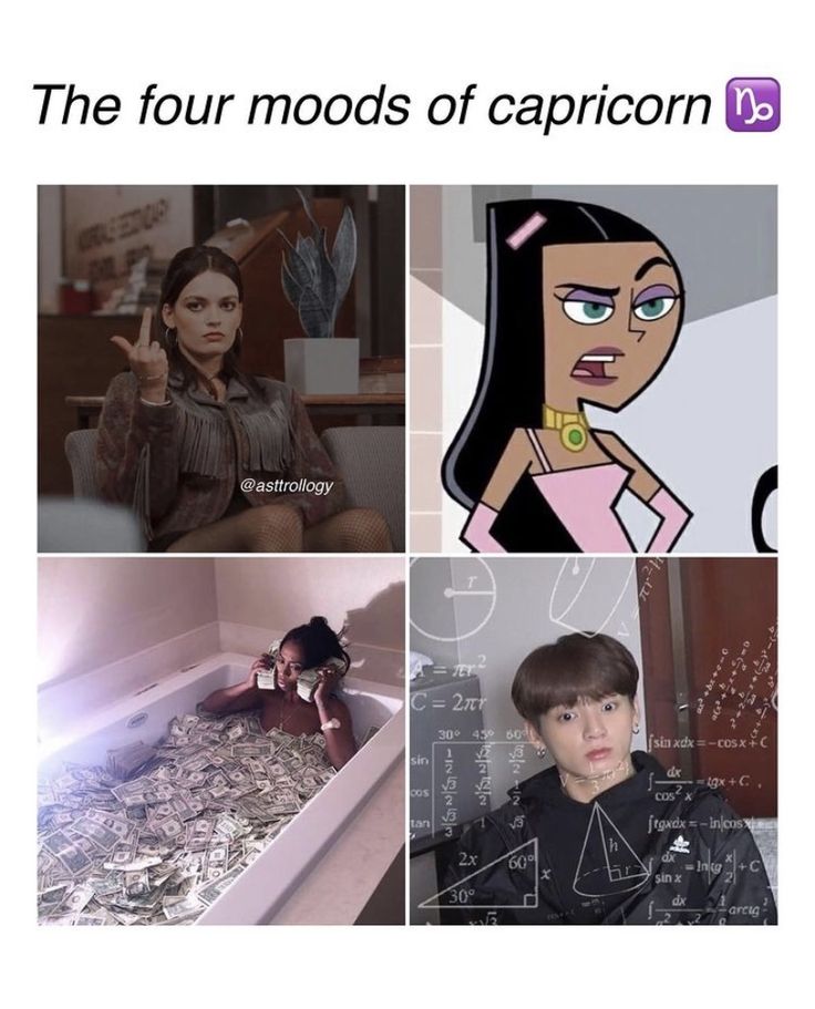 the four moods of capricon are in this photo and they look like cartoon characters