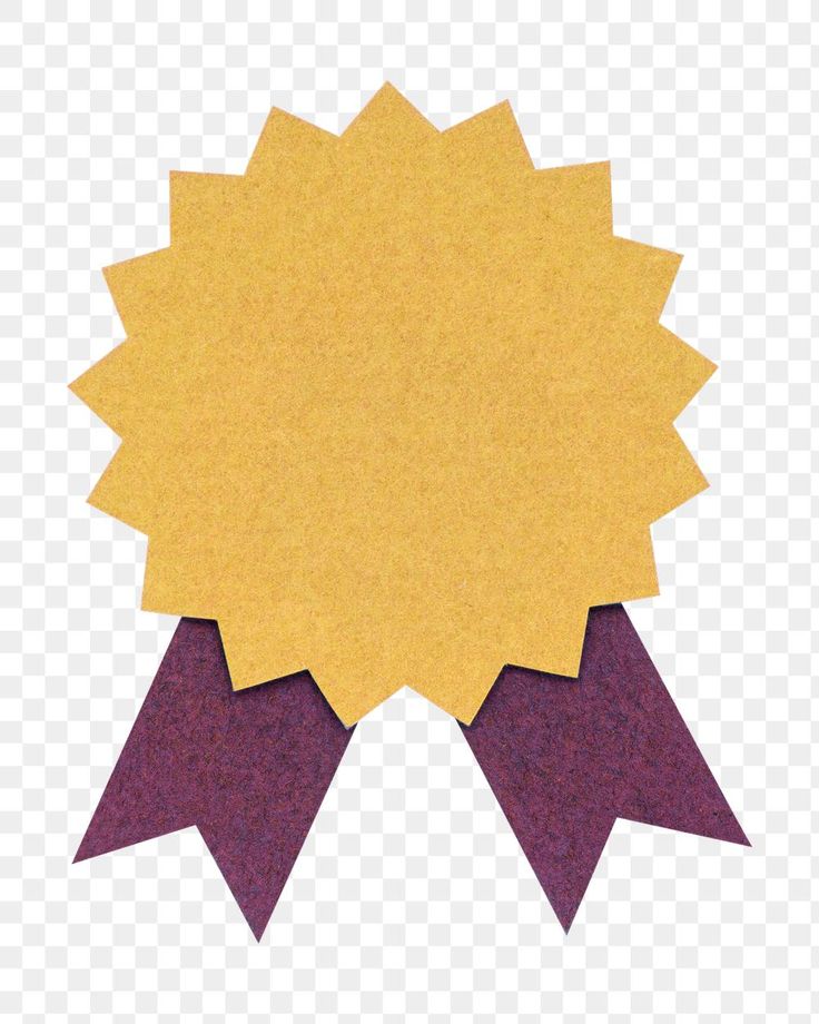 a purple and yellow award ribbon on a white background