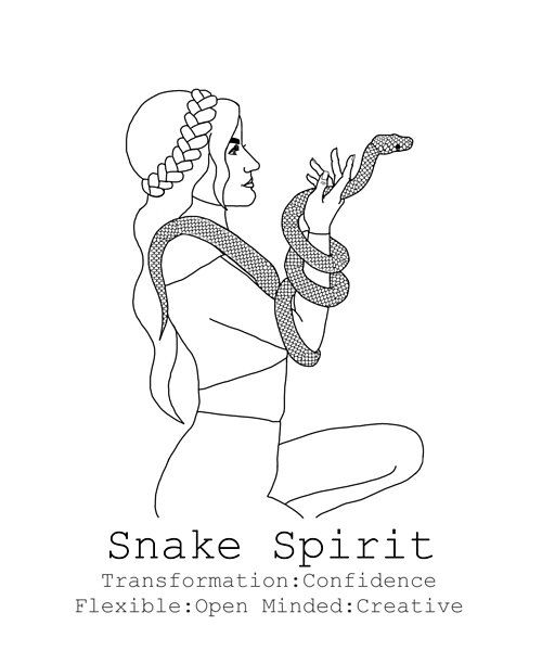 the snake spirit logo with a woman holding a snake in her hand and text that reads,