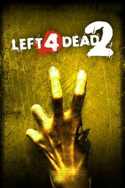 the left 4 dead 2 poster is shown in black and yellow with an outstretched hand