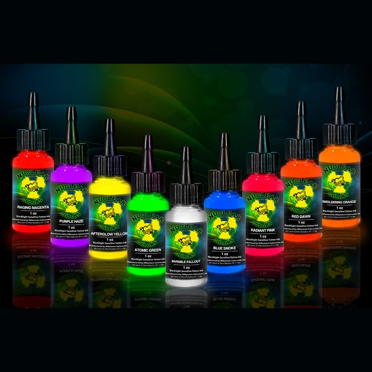 the bottles are full of fluorescent colors