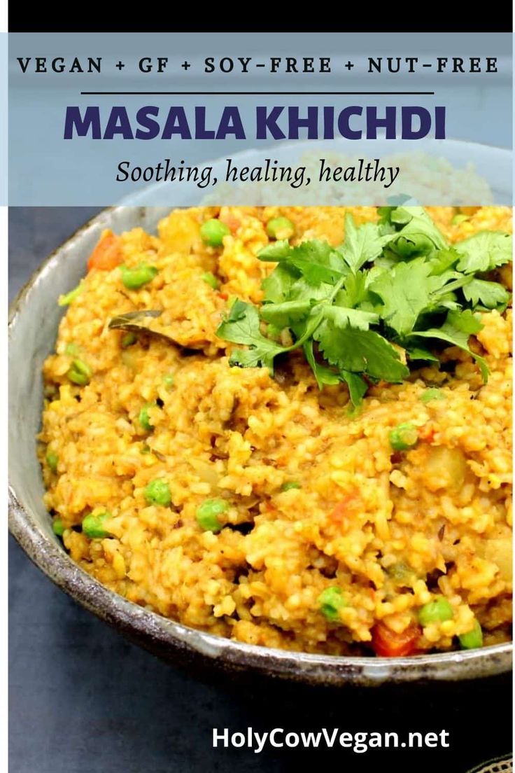 A khichdi is just about the greatest Indian comfort food ever invented. In this Masala Khichdi, I add a spicy, healthier spin with tons of veggies, making an already beloved dish even more worthy of your love. Vegan, gluten-free, soy-free, and nut-free recipe. #khichdirecipe #masalakhichdi, #holycowvegan Masala Khichdi, Indian Comfort Food, Veggie Options, Ms Diet, Vegan Board, Indian Meal, Lentils And Rice, Nut Free Recipes, One Pot Dinners