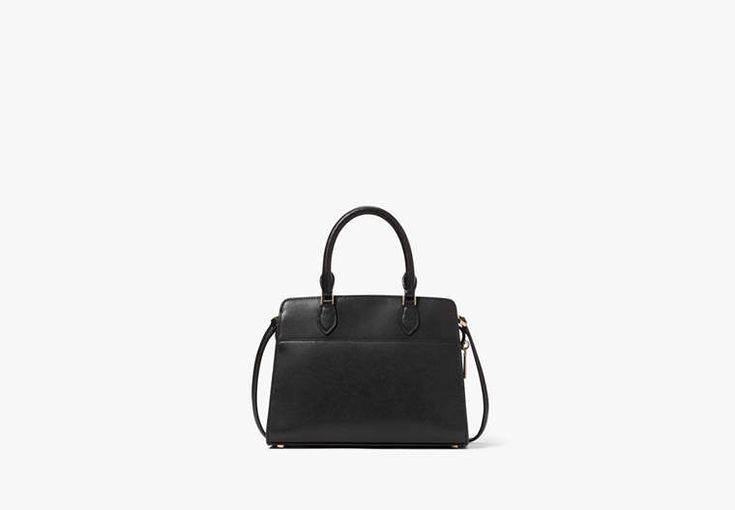 Perfect for work and play the Madison satchel is sure to become your new go-to bag. Crafted from Saffiano leather this versatile style features a long adjustable strap as well as double thin straps for multiple styling options. | Kate Spade Madison Small Satchel, Black Chic Kate Spade Satchel With Adjustable Strap, Classic Kate Spade Office Satchel, Kate Spade Crossbody Satchel For Work, Elegant Kate Spade Satchel For Work, Saffiano Leather Satchel With Top Handle For Work, Kate Spade Saffiano Leather Bags For Work, Saffiano Leather Top Handle Satchel For Work, Kate Spade Business Satchel With Detachable Strap, Classic Kate Spade Satchel For Formal Occasions