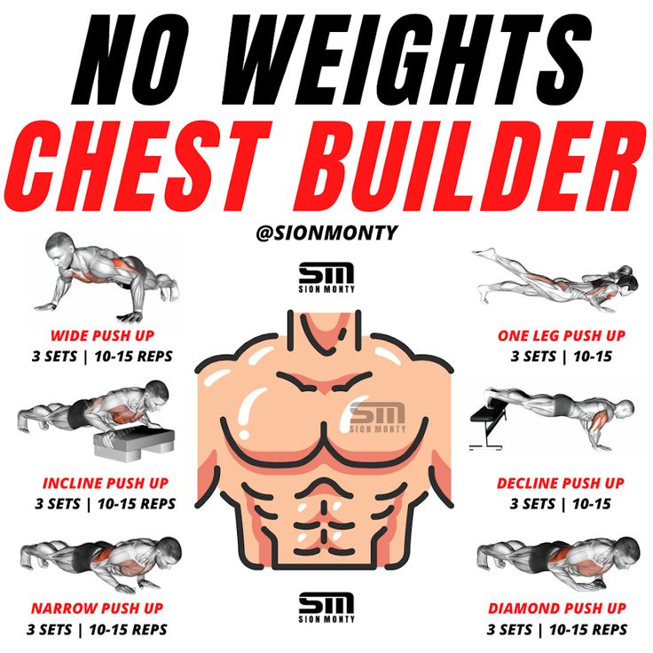 a poster with instructions for how to do chest building and the words, no weights chest builder