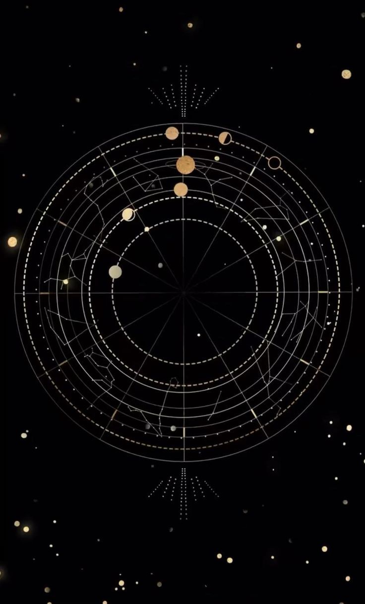 the solar system with all its planets and their names in gold on a black background