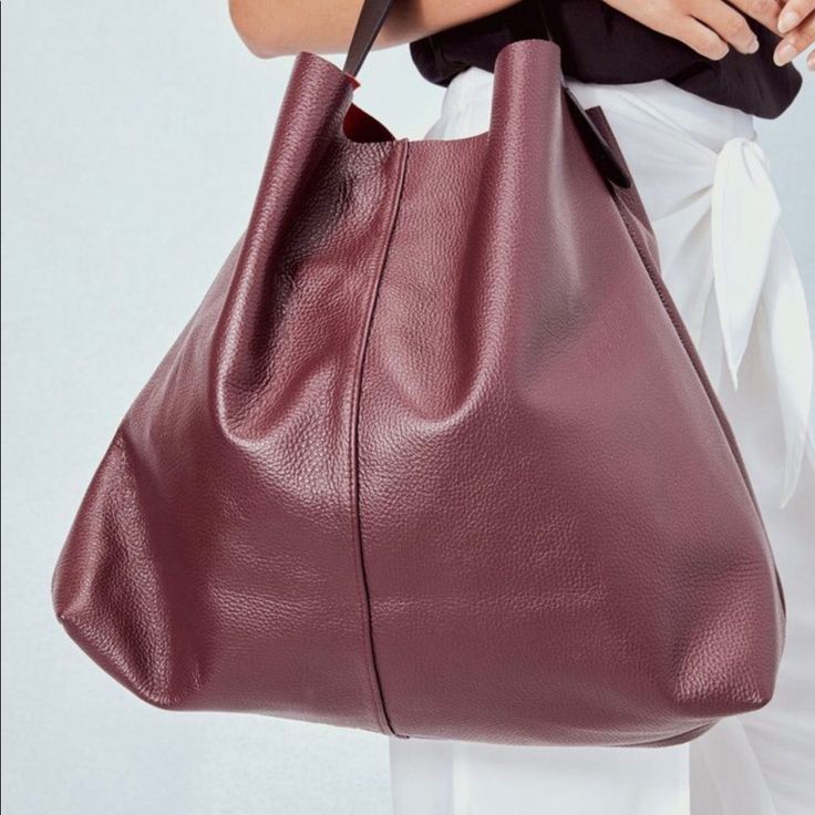 Buttery Soft, Slouchy Leather Shoulder Bag. Flat Metal Stud Detail On Handle 100% Genuine Leather Dimensions: 21.5" X 17", Chic Burgundy Soft Leather Shoulder Bag, Burgundy Hobo Bag With Large Capacity For Shopping, Large Capacity Burgundy Hobo Bag For Shopping, Versatile Burgundy Bags, Chic Red Hobo Bag In Pouch Shape, Chic Red Hobo Pouch Bag, Red Soft Leather Clutch Shoulder Bag, Everyday Red Soft Leather Hobo Bag, Versatile Red Hobo Bag With Large Capacity