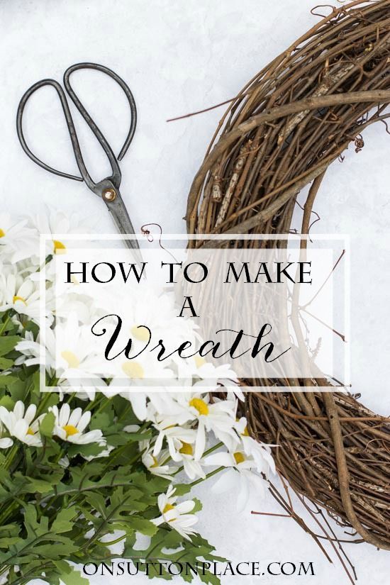 a wreath with flowers and scissors on top of it next to the words how to make a wreath