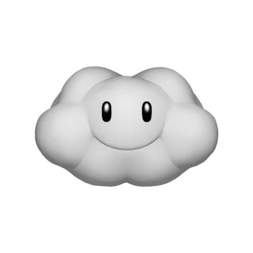 a white cloud with two eyes on it