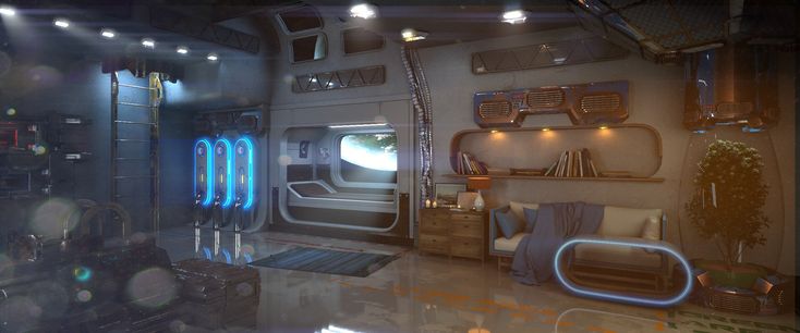 a futuristic looking living room with lots of furniture