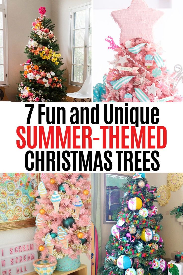 a collage of different christmas trees with the words 7 fun and unique summer - themed christmas trees