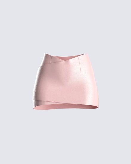 Chic Party Wrap Skirt, Chic Mini Wrap Skirt For Night Out, Asymmetrical Solid Mini Skirt For Night Out, Trendy Pink Pencil Mini Skirt, Pink High Waist Mini Skirt For Night Out, High Waist Pink Mini Skirt For Night Out, Chic Pink Faux Leather Bottoms, Faux Leather Mini Skirt For Party, Chic Pink Pencil Mini Skirt