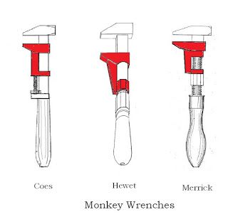 four different types of monkey wrenches are shown in this diagram, with the names below