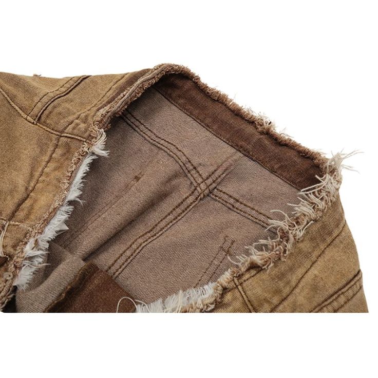 Material: 80% CottonFeatures: Pants, jeans, wash, denim fabric, gradient design, drawstring, distressed, straight-leg, wide leg, relaxed fit, zipper front, unisex, couple outfits.Style: Casual, college, streetwear Distressed Brown Bottoms For Fall, Trendy Distressed Brown Jeans, Casual Brown Bottoms With Frayed Hem, Distressed Brown Cotton Jeans, Casual Ripped Brown Bottoms, Casual Winter Bottoms With Frayed Hem, Winter Distressed Cotton Jeans, Brown Washed Jeans For Streetwear, Raw Edge Jeans