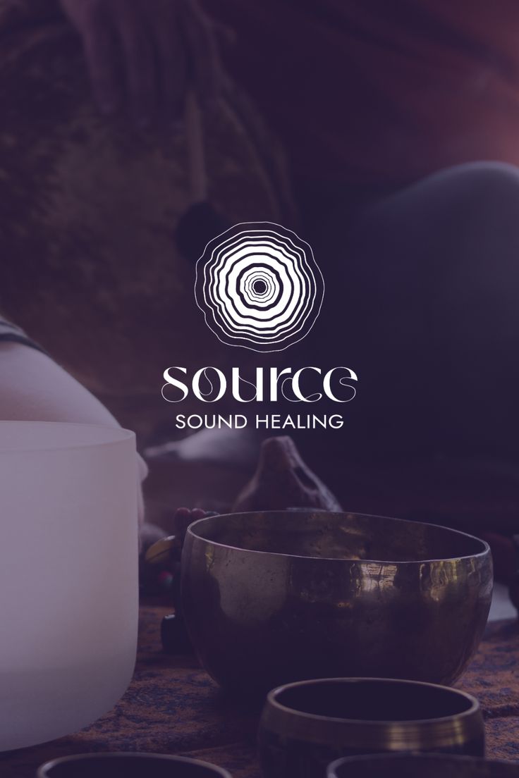 the logo for sohrice sound healing is shown in front of several bowls