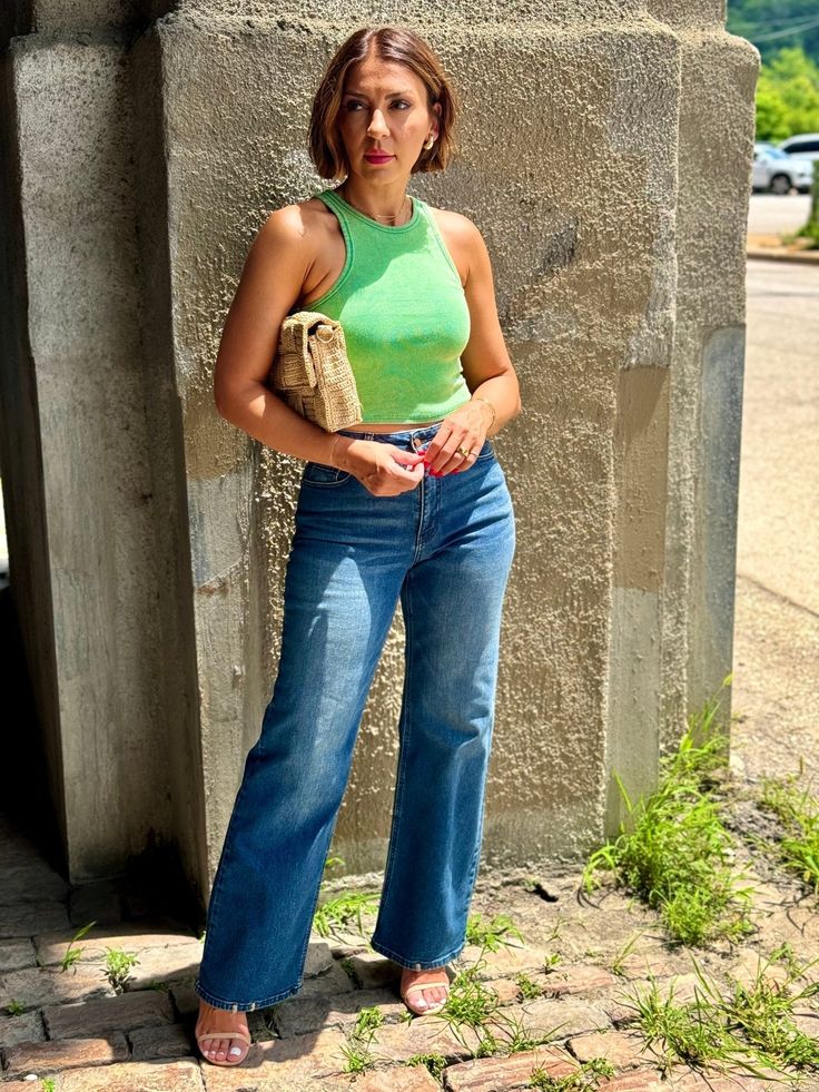 Green ribbed knit tank Round neckline Mineral washed Fitted cropped silhouette 95% Cotton, 5% Spandex Machine wash cold Elina (model) wears a small Ember wears a medium Model measurements: Height: 5’4”, Bust: 34”, Waist: 26”, Hips: 39” Color may vary due to lighting on image Melinda Maria, Winter Jewelry, Knit Tank, Knit Tanks, Dress Romper, Model Measurements, Round Neckline, Denim Skirt, Ribbed Knit