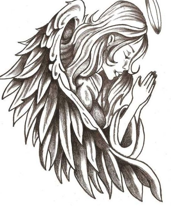 an angel with wings and a halo on it's head is shown in this drawing