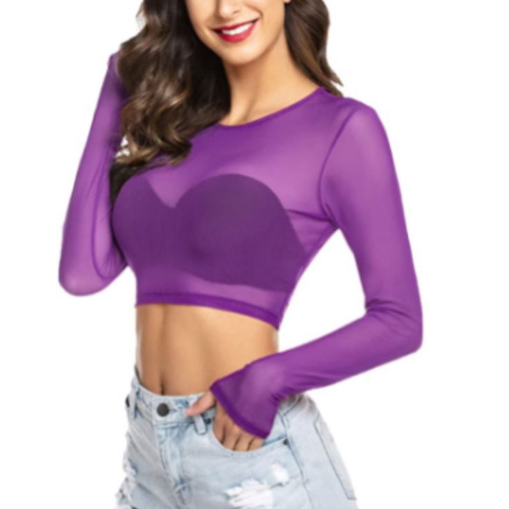 90% Polyester, 10% Spandex Pull On Closure Hand Wash Material:This Sheer Crop Top Is Made Of 90% Polyester, 10% Spandex. It Is Soft Lightweight Breathable And Stretchy, Comfortable Design:This See Through Shirts Features See Through Mesh Material,Long Sleeve,Round Neck Solid Color, Pull On Closure.It Looks Cute, Simple And Sexy Sexy See Through Crop Top, Mesh Crop Top Plus Size, See Thru Shirts For Women. Just Ask For Available Sizes: Xs, S, M, L, Xl, 2xl, 3xl Item # Mm549 Fitted Solid Sheer Tops, Fitted Sheer Solid Tops, Sheer Solid Stretch Tops, Fitted Sheer Solid Color Tops, Purple Fitted Sheer Top, Purple Sheer Tops For Party, Fitted Sheer Purple Top, Sheer Purple Party Top, Crop Top Plus Size