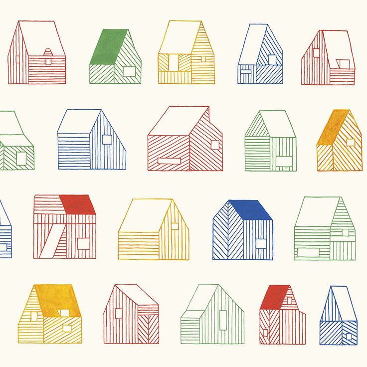 colorful houses are drawn in different colors on a white background