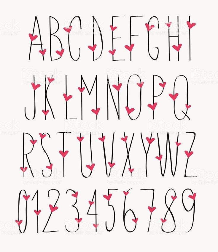 the letters and numbers are drawn with red hearts on white paper royalty - art illustration