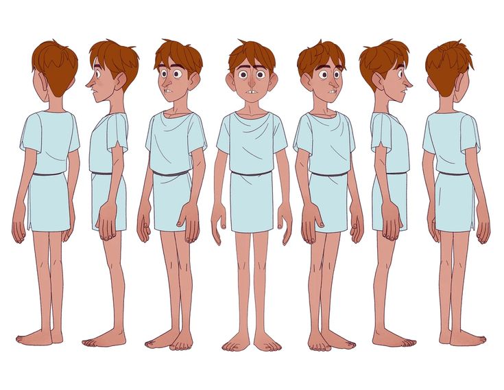 the animation character poses for different stages of body development, including short - sleeved t - shirt and shorts