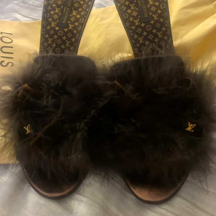 Never Worn Luis Vuitton Heels W Fur . Gold Wrapped Around Heel. Look Better In Person . Vey Elegant Look. Wrap Around Heels, Gold Wrap, Louis Vuitton Brown, Louis Vuitton Shoes, Brown Gold, Louis Vuitton, Women Shoes, Heels, Women Shopping