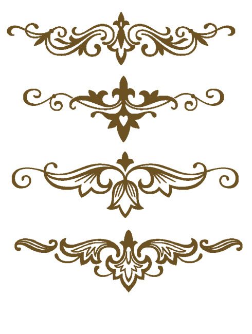 an ornate set of design elements in brown and white on a white background stock illustration