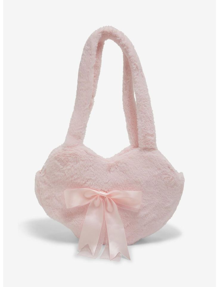 Pastel Pink Heart Fuzzy Plush Tote Bag | Hot Topic Pastel Pink Heart, Fluffy Purse, Preppy Bags, Girly Makeup, Luxury Bags Collection, Pink Shoulder Bag, Bow Bag, Quilted Tote Bags, Girly Bags