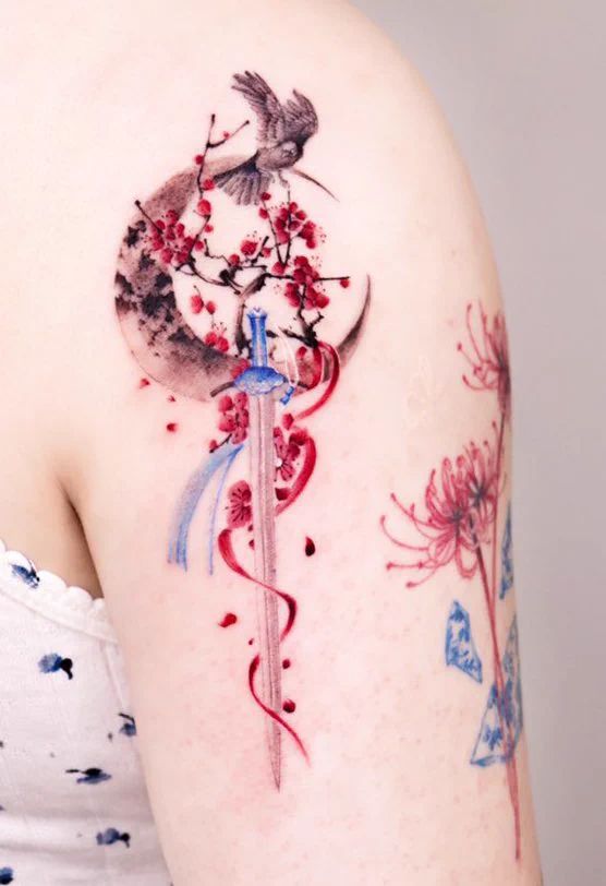 a. 🌙 on X: "I got this done a few weeks ago but here’s my mdzs/cql/wangxian inspired tattoo with lwj’s bichen and wwx’s red ribbon, I love it so much 😭😭😭 https://t.co/JXnoNhsXQz" / X The Untamed Inspired Tattoo, Wangxian Bunnies Tattoo, Wangxian Tattoo Ideas, The Untamed Tattoo Ideas, Mdzs Tattoo Ideas, Wangxian Tattoo, Watch Lockscreen, Mdzs Tattoo, Tgcf Tattoo