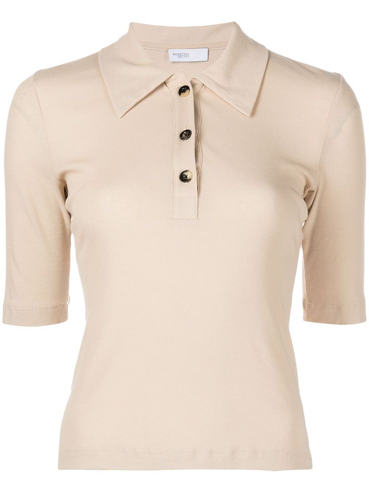 Luxury Beige Collared Tops, Luxury Collared Women's Polo Shirt, Luxury Women's Collared Polo Shirt, Luxury Beige Casual Polo Shirt, Luxury Cotton Polo Shirt With Fold Down Collar, Luxury Neutral Tops For Workwear, Luxury Short Sleeve Shirt With Flap Pockets, Luxury Short Sleeve Tops For Office, Luxury Short Sleeve Polo Shirt With Contrast Trim