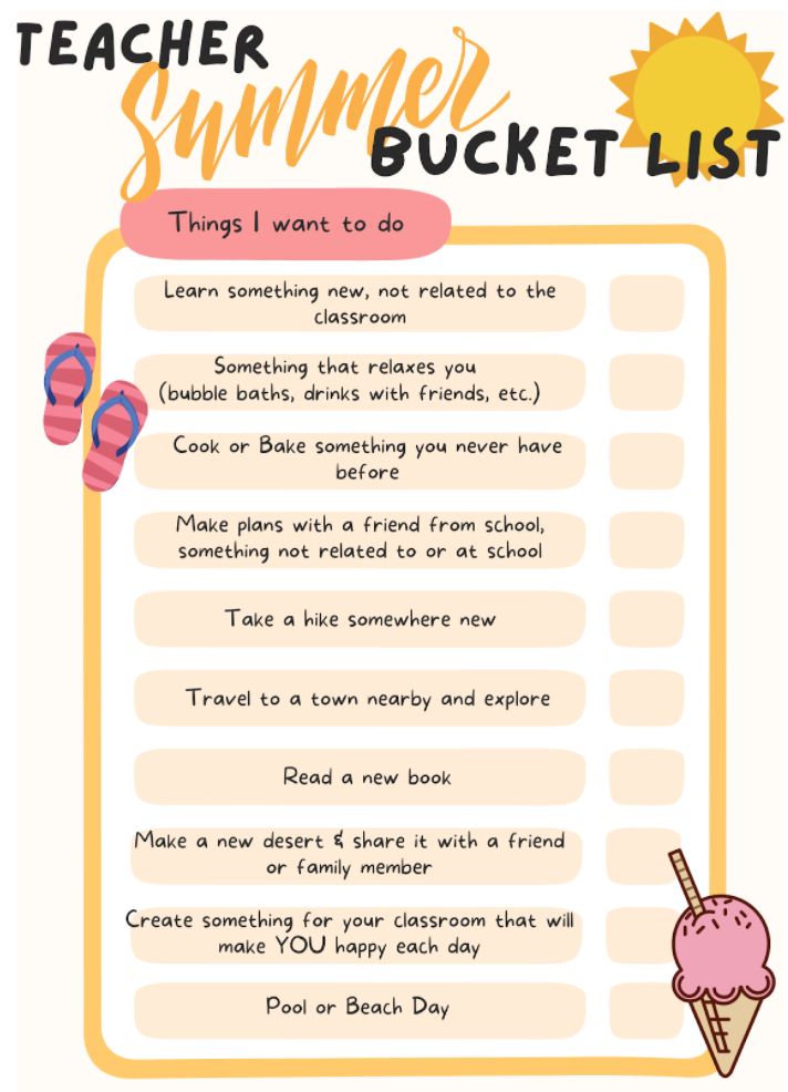 a summer bucket list with an ice cream cone