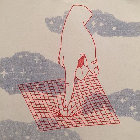 a drawing of a hand on top of a piece of paper with stars in the background