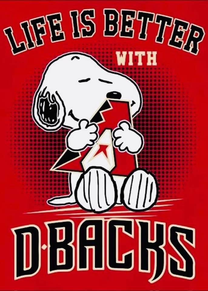 snoopy holding a red star with the words life is better with d'backs