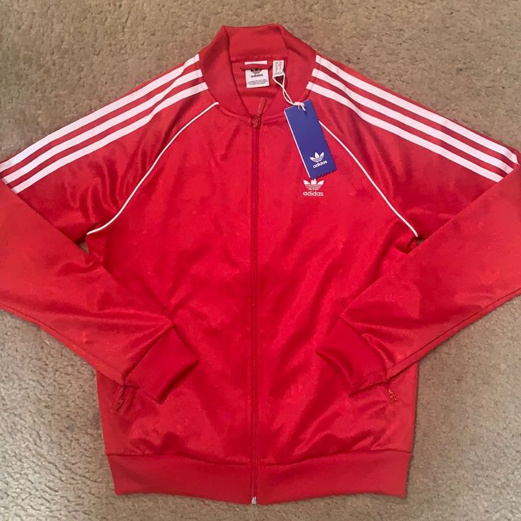 Size S Brand New Check Out My They Listings Red Adidas Outfit, Red Adidas Jacket, Adidas Originals Jacket, Adidas Three Stripes, Adidas Zip Up, Adidas Track Jacket, Tracksuit Jacket, Adidas Originals Women, Adidas Jackets