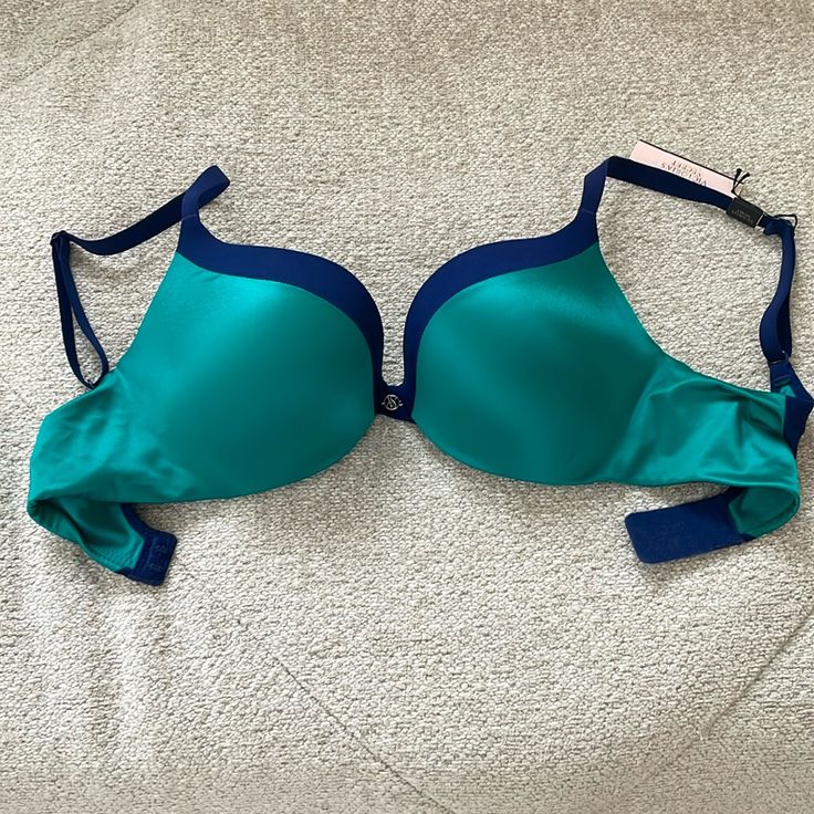 Victoria’s Secret Very Sexy Push-Up Bra New Blue Push-up Swimwear With Built-in Bra, Blue Underwire Bra With Medium Bust Support, Green Push-up Bra With Padded Cups, Victoria's Secret Blue Underwire Bra, Fitted Blue Bra With Medium Bust Support, Green Stretch Push-up Bra, Stretch Push-up Bra Partially Lined, Victoria's Secret Stretch Blue Bra, Victoria's Secret Blue Push-up Bra