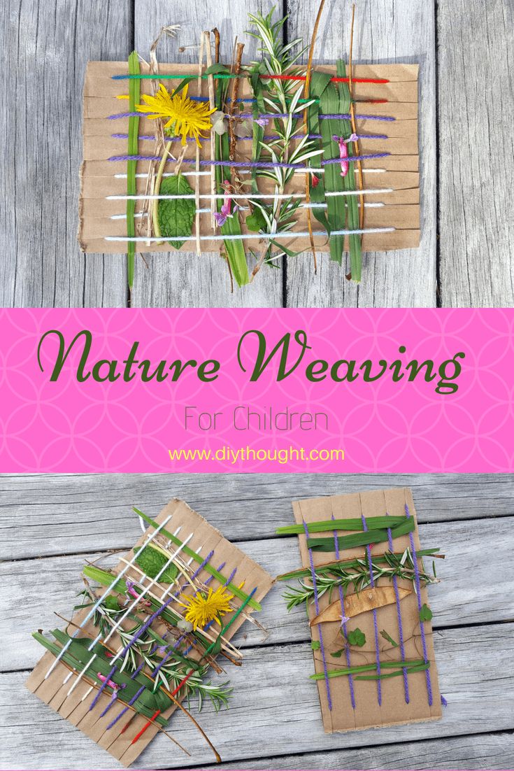 an image of nature weaving for children with text overlay that reads, nature weaving for children