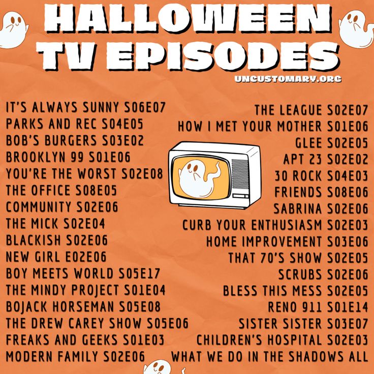 an orange poster with the words halloween tv episodes