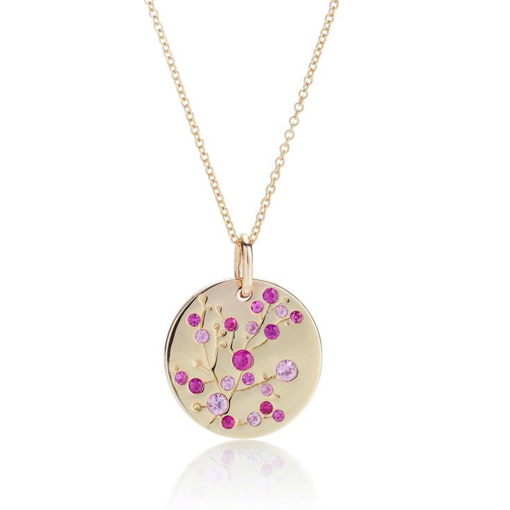 Pink Sapphire Cherry Blossom Necklace Pink Sapphire Jewelry, Cherry Blossom Necklace, Pink Sapphire Pendant, Extraordinary Jewelry, Sapphire Necklace Pendants, Signature Necklace, Round Pendant Necklace, Gold Long Necklace, Tourmaline Jewelry