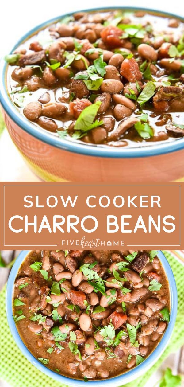 two bowls filled with slow cooker charro beans