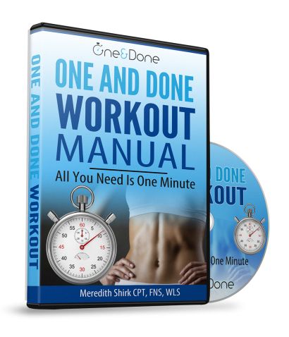 the one and done workout manual is shown in front of a cd cover with an alarm clock