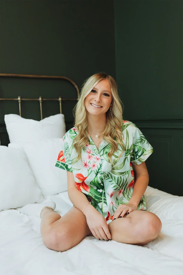 Custom Mint Tropical Pajamas – Spikes and Seams Vacation Pajamas, Leaf Monogram, Wedding Socks, Bridal Party Robes, Wedding Robe, Soft Pajamas, Holiday Pajamas, Bridesmaid Robes, Womens Pyjama Sets