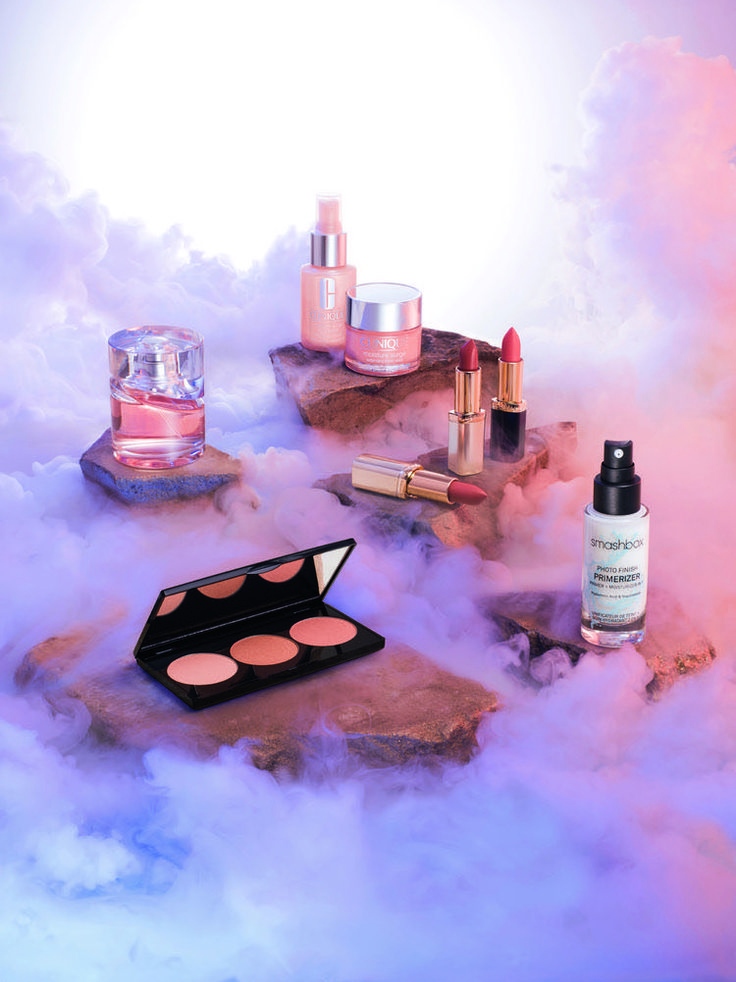 cosmetics and makeup products are on display in the clouds