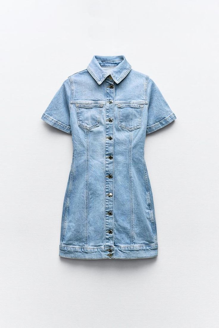 Z1975 FITTED DENIM MINI DRESS - Mid-blue | ZARA United States