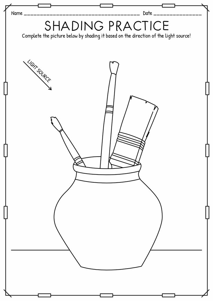 a drawing of a vase with two brushes in it and the words shading practice