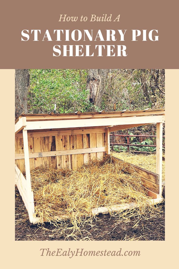 a chicken coop with hay in it and the words how to build a stationary pig shelter