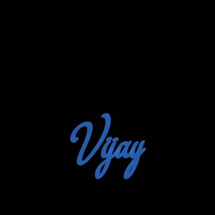 the word vijay written in blue ink on a black background