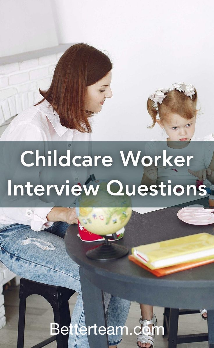 a woman and child sitting at a table with the words, children care worker interview questions