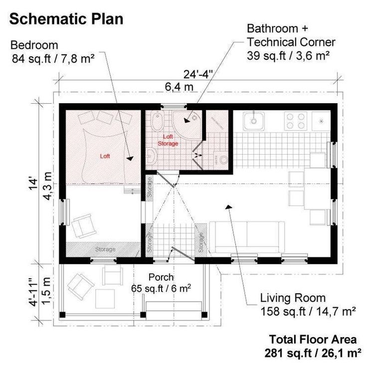 a floor plan for a small house with two bathrooms and an attached bathroom area,