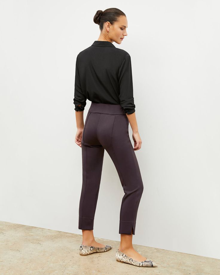 Robin Pant - Light Scuba :: Haze – M.M.LaFleur Fall Athleisure Pants For Workwear, Stretch Straight Hem Office Pants, Business Casual Elastane Leggings Trousers, Workwear Athleisure Ankle-length Pants, Straight Hem Stretch Bottoms For Workwear, Athleisure Workwear Bottoms For Fall, Stretch Pants With Seam Detailing For Fall, Stretch Fall Pants With Seam Detailing, Fall Athleisure Workwear Bottoms