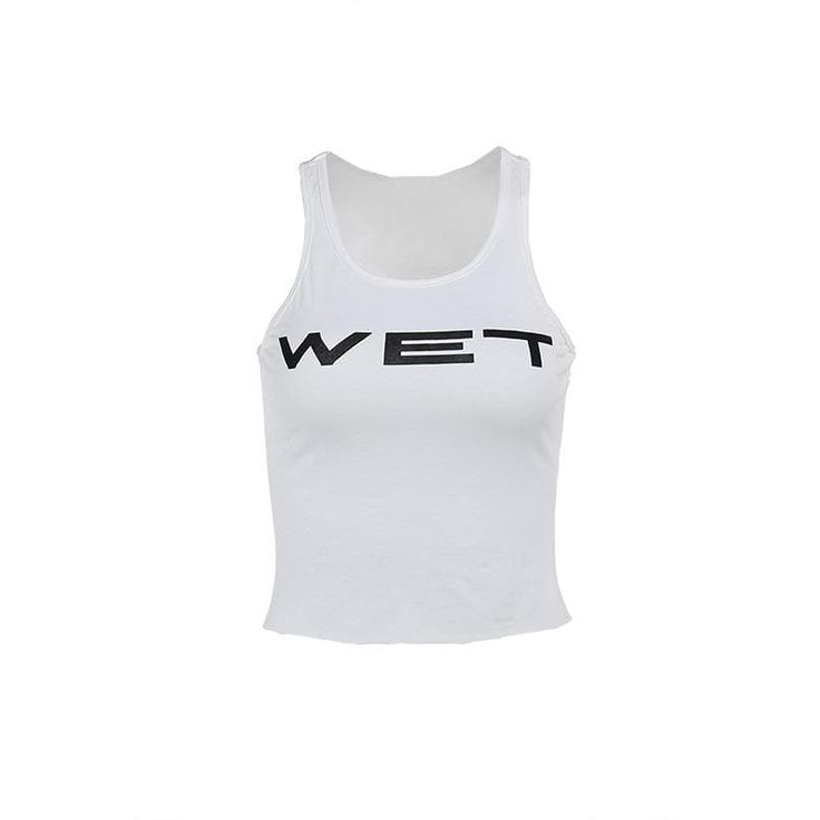 Sleeveless u neck “wet” print tank top Womens Printed Tops, Slim Vest, Streetwear Mode, Graphic Tank Tops, Print Tank Top, Crop Top Shirts, Hipster Fashion, Print Crop Tops, Cotton Tank Top