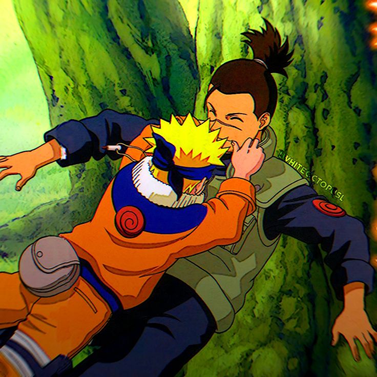 an animated image of a man falling from a tree in the woods with his head on another man's shoulder